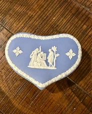 Vintage Wedgwood Blue Jasperware Heart Shaped Trinket Box