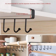 Kitchen  Mug Cup Holder Under Shelf Hanger Cupboard Storage Rack 6 Hooks UK