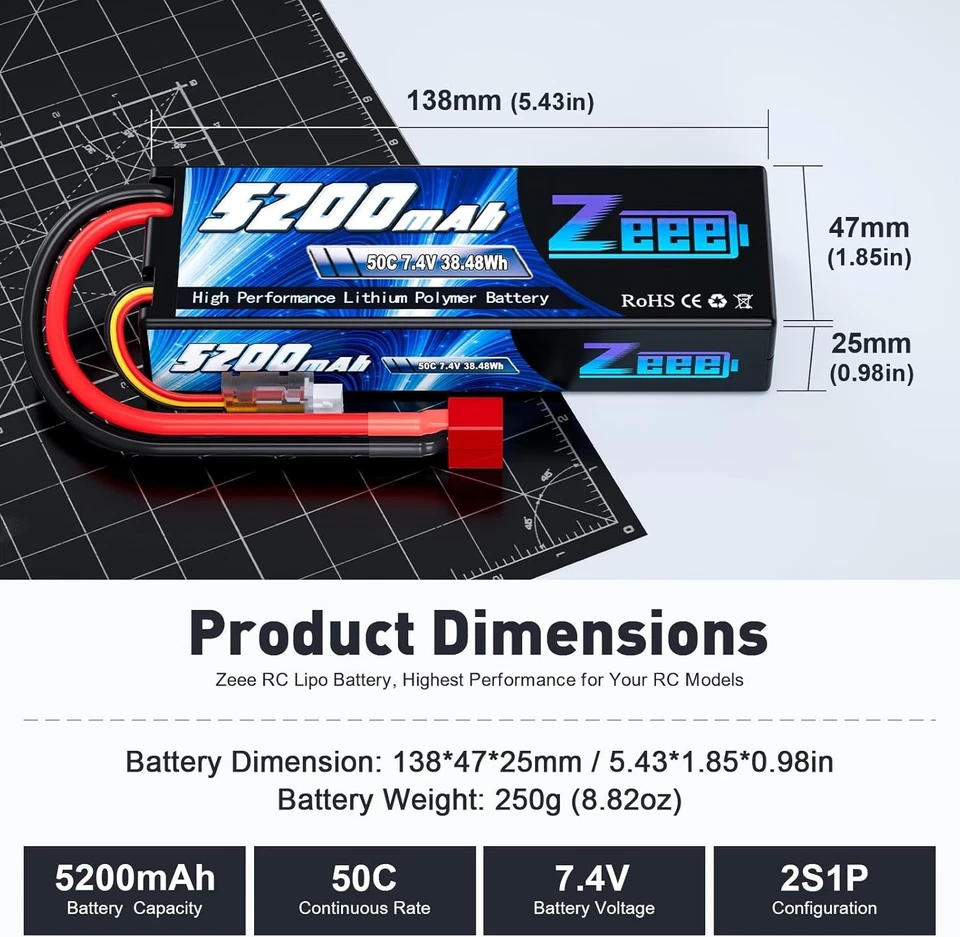 2x 7.4V Lipo Battery 5200mAh Hard Case for RC Vehicles - Image 4 of 4