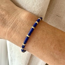 14K Gold  Lapis Lazuli Heishi Bracelet, 4mm Blue Gemstone Beads