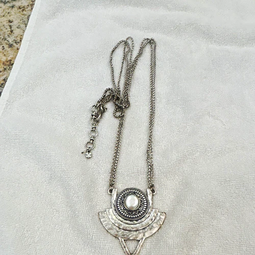 Silver-Tone Metal Pendant Necklace w/ White Round Pearl, lucky brand - product listing photo
