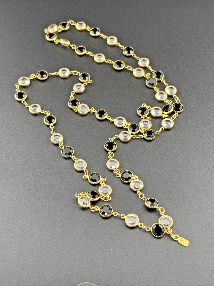 Collar Cisne Swarovski Vintage Negro y Transparente Bisel Abierto Cristales Foto 4 de 4