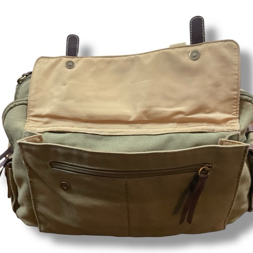 Giani Bernini Canvas Tote Handbag Khaki Brown Leather Trim Shoulder Bag Pockets - Picture 7 of 13