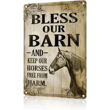 Tin Metal Signs Home Décor 8x12 Rustic Farmhouse Wall Decor with Bless Our Barn