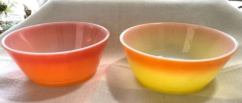 Set Of 2 Fire King Red/Orange/ Yellow 5" Cereal Dessert Soup Bowls