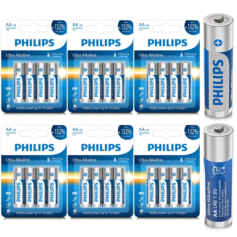 Original 100% PHILIPS AA 24 PCS 1.5v Ultra Alkaline Battery for Alarm System