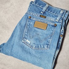men's Vintage WRANGLER denim blue Jeans distressed straight Western Size 32x35