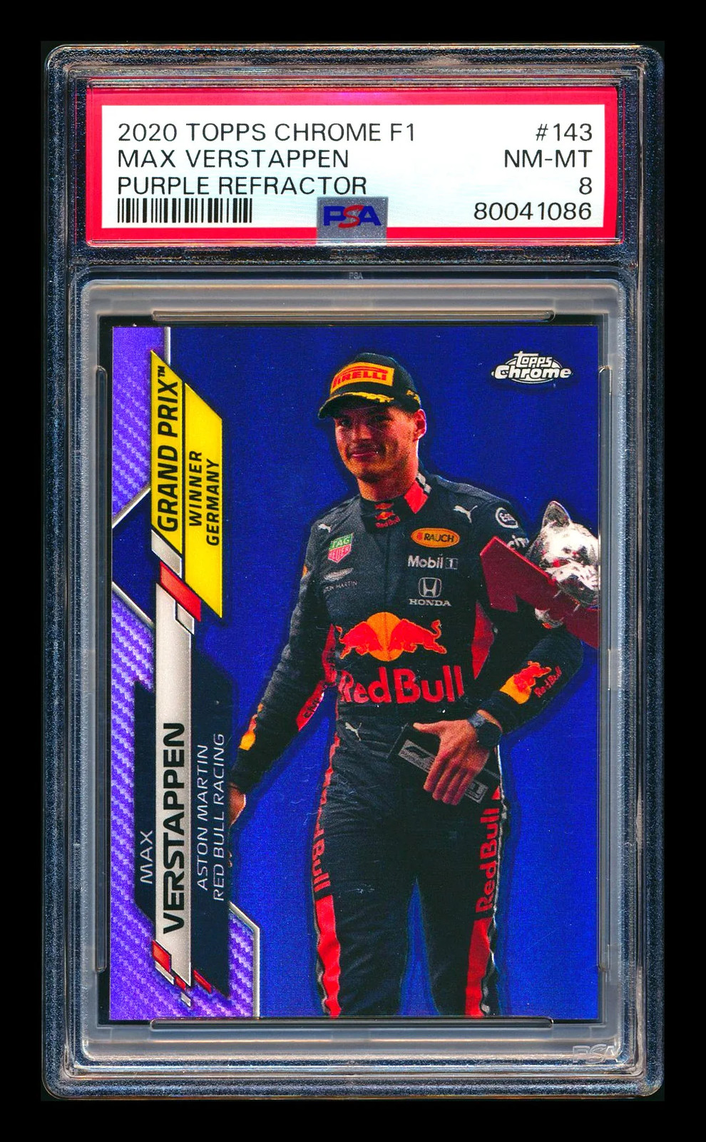 2020 Topps Chrome F1 #143 Max Verstappen RC Purple Refractor #231/399 PSA 8 view 1