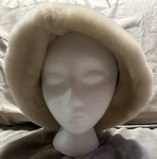 UGG Womens Sherling Sheepskin Suede Leather Hat L/XL Beige Winter Logo