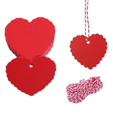 100 Pcs Red Gift Tags Valentine Heart Shaped Paper Tags Blank Heart Hanging D...