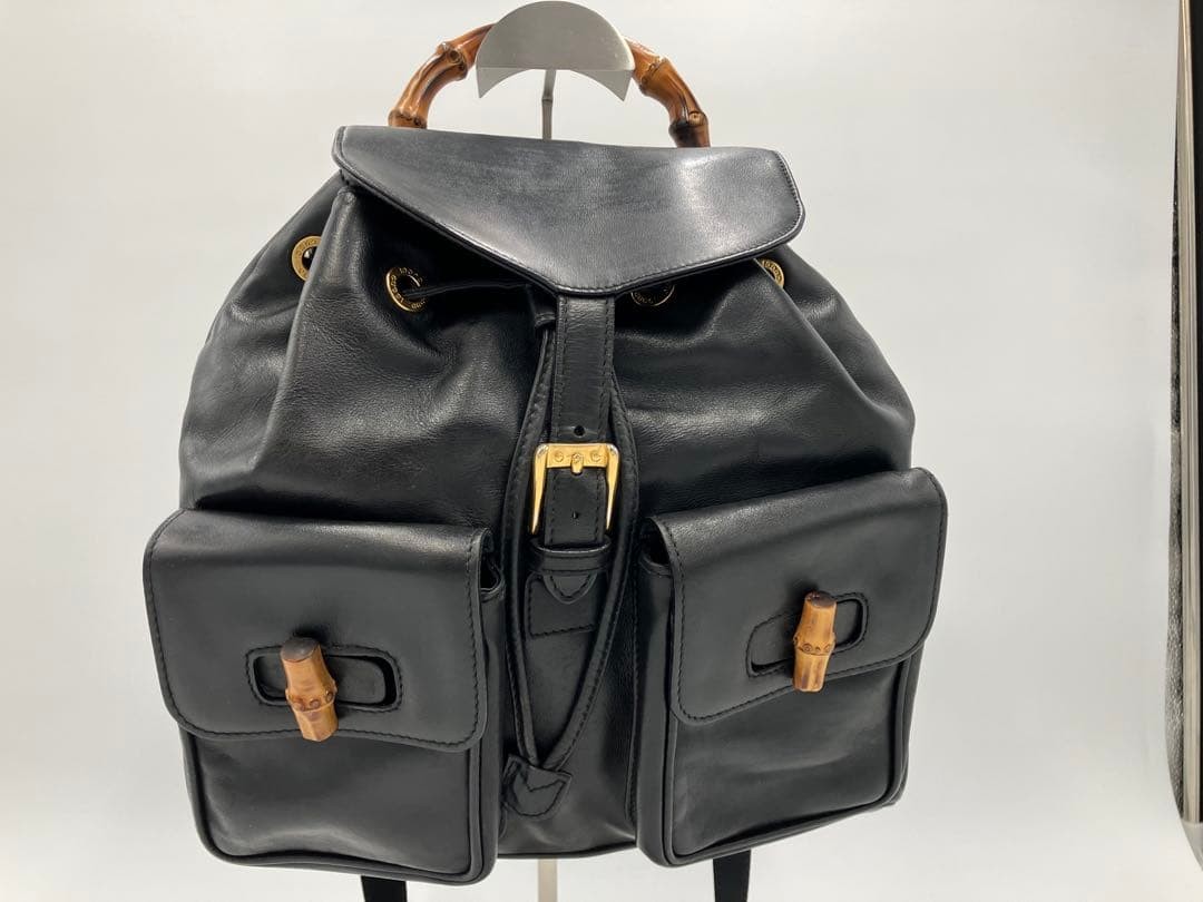 GUCCI Bamboo Drawstring Mini Backpack Rucksack Le… - image 2