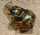 Fenton Elephant Iridescent Carnival Amber Glass Trunk Up Signed