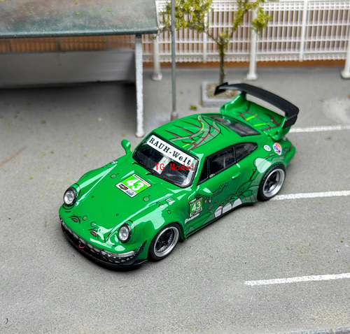 TG Flame 1:64 Green Dinosaur #43 RWB 964 Sports Model Diecast Metal Car New - Afbeelding 1 van 6