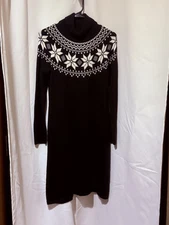 Talbots Blk & White Fair Isle Print Trtl Nk Sweater Dress Size S Holiday Winter