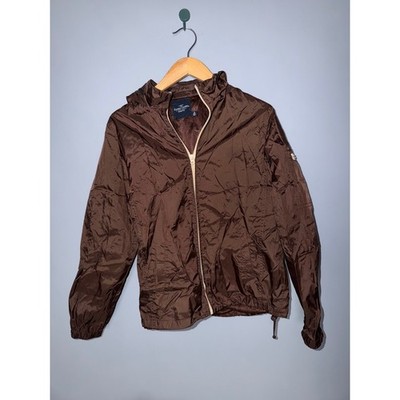Faded Glory Mens Brown Hooded Windbreaker Jacket Mesh Lined Small 4-6 Full Zip