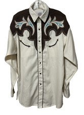 Gibson Trading Company Ivory Western Shirt Cowboy Rodeo Embordered Mens Small