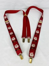 Vtg Christmas Suspenders Santa Red Elastic Stretch Metal Clips Adjust Buckles