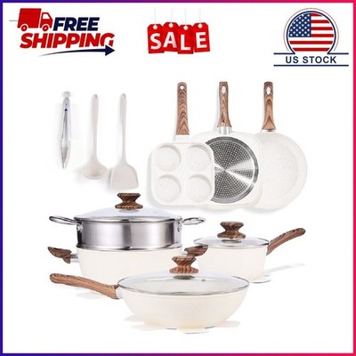 Gianna 17 Pcs Non-Stick Pots and Pans, Non-toxic Kitchen Cooking Set with Stay-C