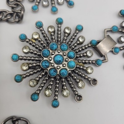 Silver Chain Starburst Belt Turquoise Medallion Western Boho  display picture 1