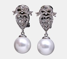 14mm Handmade White Round Sea Shell Pearl Earrings Dangle Drop White Gold Plated