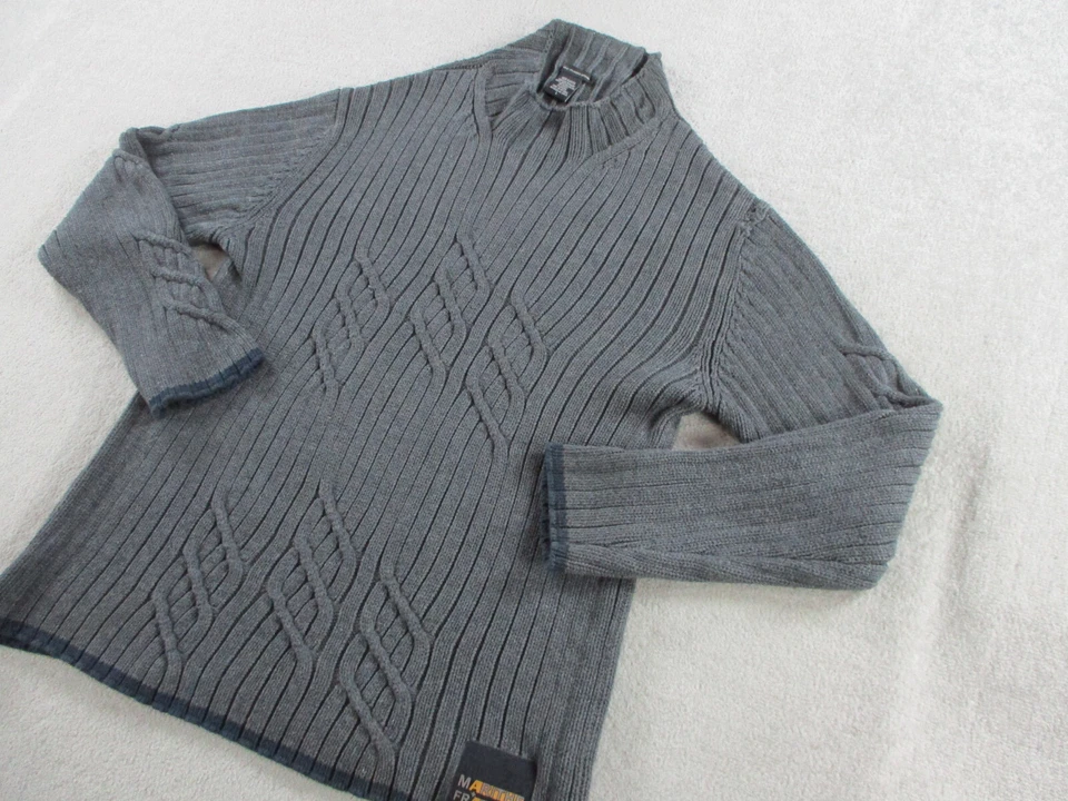 Suéter Girbaud Para Hombres Grande Gris Pesado Tejido con Cable Hip Hop Y2K De Colección Foto 2 de 4