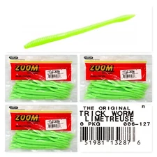(3) Unopened Packs Zoom 6" Trick Worms Limetreuse 006-127 Brand New