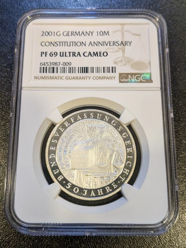 2001 G PF69 Ultra Cameo Germany Silver 10 Mark NGC KM 206 TOP POP Federal Court