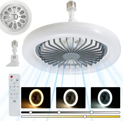 Multi-Directional Light Socket Fan with Remote 10'', Screw-in Ceiling White 