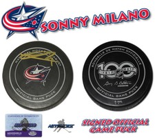 Sonny Milano Signed Game Puck Columbus Blue Jackets 100th Annv Puck w/COA #2