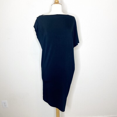 Foundation  Asymmetric Ruched Sleeve Black Dress S NWT
