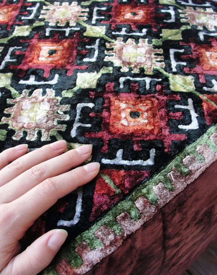 Embroidered Kilim Ottoman, Vintage Embroidery Pouf - Image 4 of 4