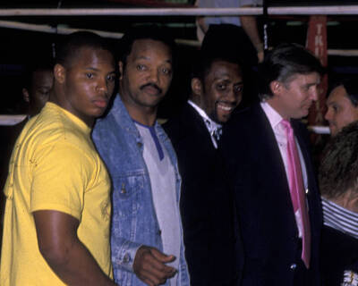 Jesse Jackson and Donald Trump attend Williams vs. Tyson Box - 1989 Old Photo 1