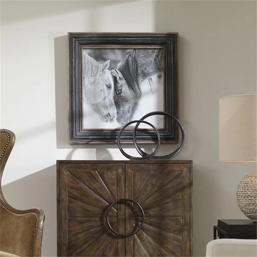 Uttermost Custom MDF Glass Iron and Paper Horses Print in Black and White - Picture 7 of 8