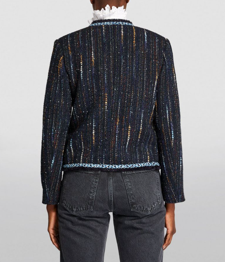 NEW, Sandro Colibri Tweed Double-Breasted Jacket in Navy Blue Size