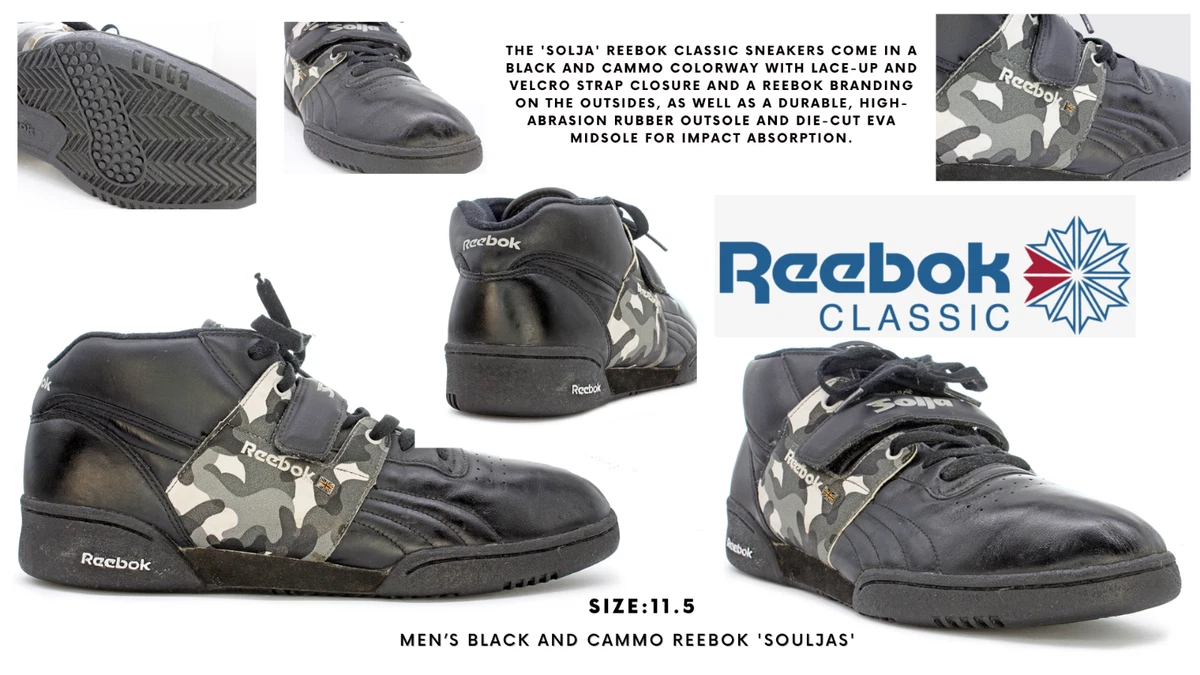 telescoop procent Pech Men's Reebok Black and Cammo &#039;Souljas&#039; Leather Basketball  Sneakers: Size 11.5 | eBay