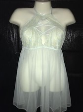 Victoria  s Secret CHEMISE Size XL BABYDOLL NIGHTIE X-LARGE Green Mesh Strappy