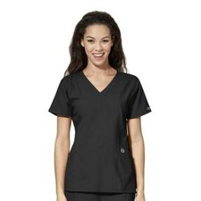 New W123 by WonderWink 6155 Women's Stylized V-Neck Solid Scrub Top