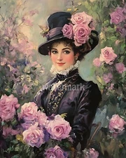 Victorian woman in an elegant garden oil Painting 8x10 Print 