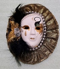 Wunderschöne Wandmaske, gold-weiß-schwarz-silber, 16x13,5 cm groß