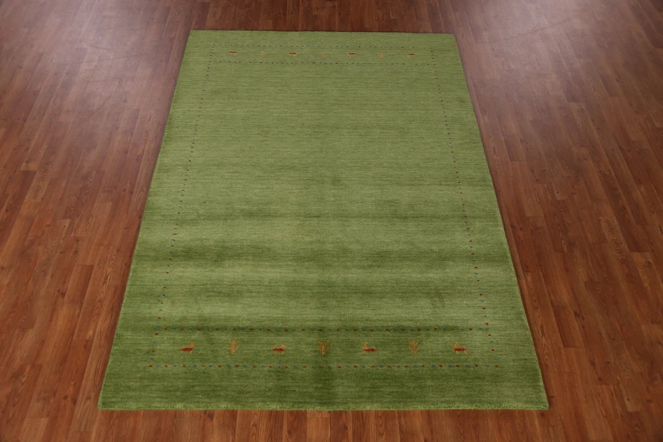 Alfombra Gabbeh tradicional verde alfombra de lana anudada a mano 5x8 pies Foto 3 de 4