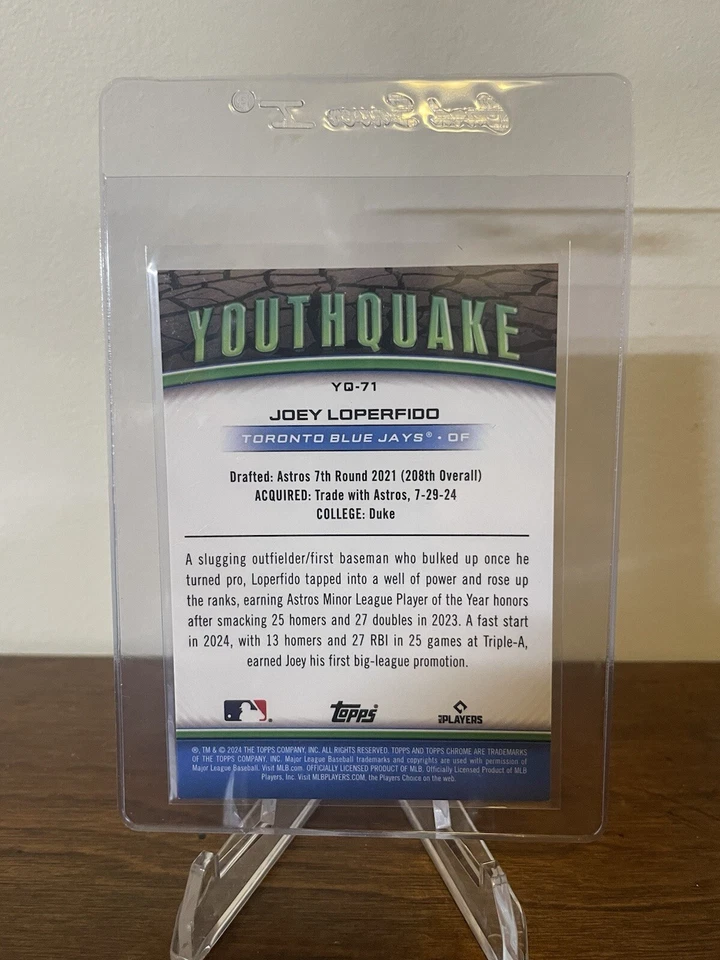 2024 TOPPS CHROME UPDATE JOEY LOPERFIDO RC YOUTHQUAKE /25 ORANGE REFRACTOR - Image 2 of 3