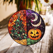Handcrafted Halloween Suncatcher, Spooky Stained Glass Window Decor, HLW002
