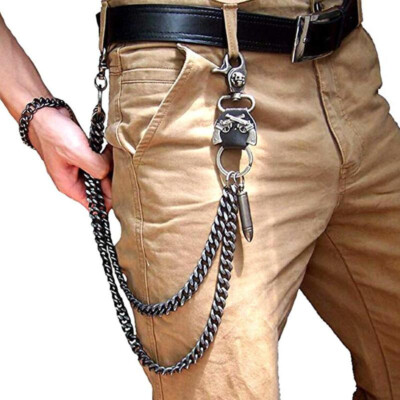 Edelstahl Hosenkette Panzerkette Schlüsselkette Börsenkette Bikerkette Karabiner