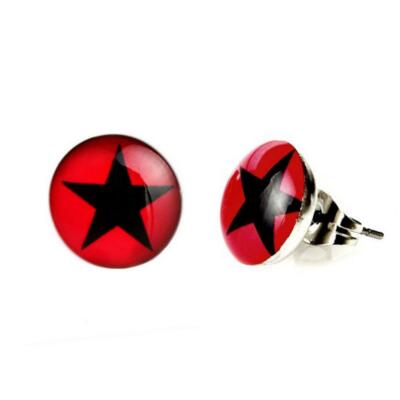 STAINLESS STEEL STAR EARRINGS 10mm Black Red Round Circle Hipster Stud Post Pair