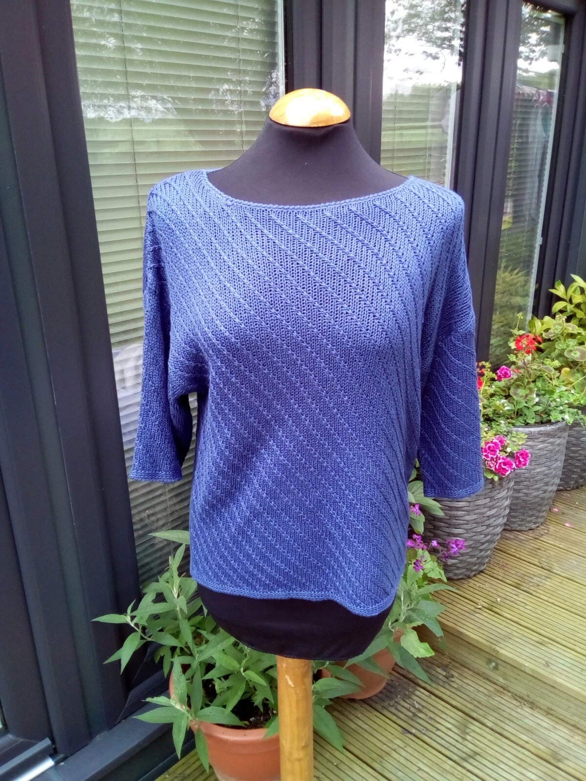 Marble-3/4 sleeve summer knitted top blue or white-size 1-size 12-BNWT 5617