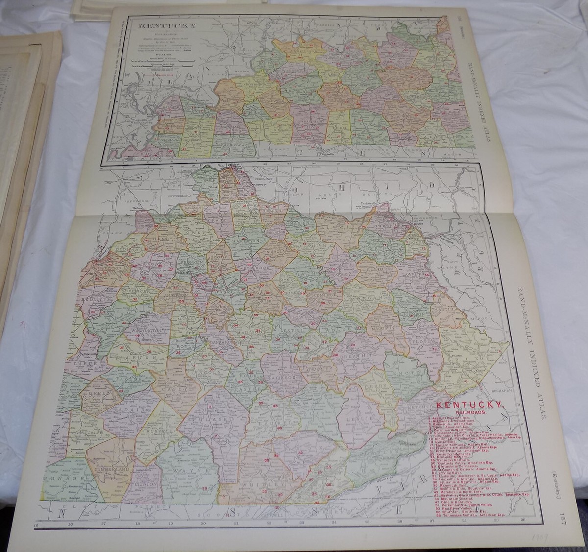 1909 Antique COLOR Map//KENTUCKY and its Railroads | eBay
