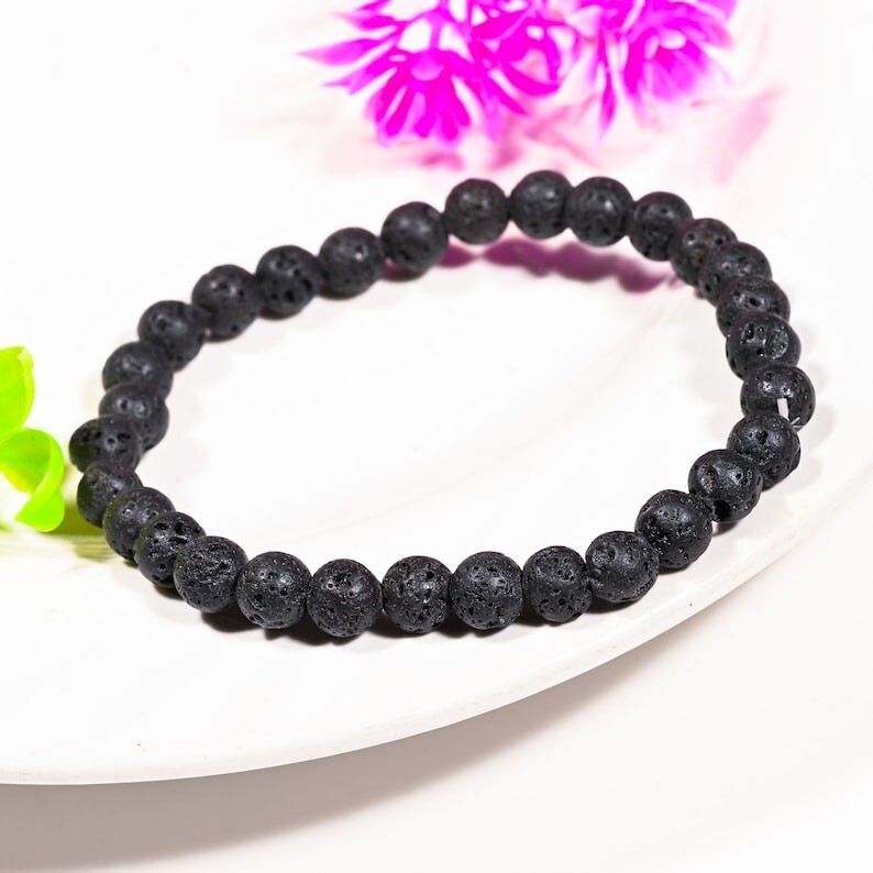 Natural Lava Rock Smooth Round Gemstone Beaded Energy Handmade Bracelets 6-8''