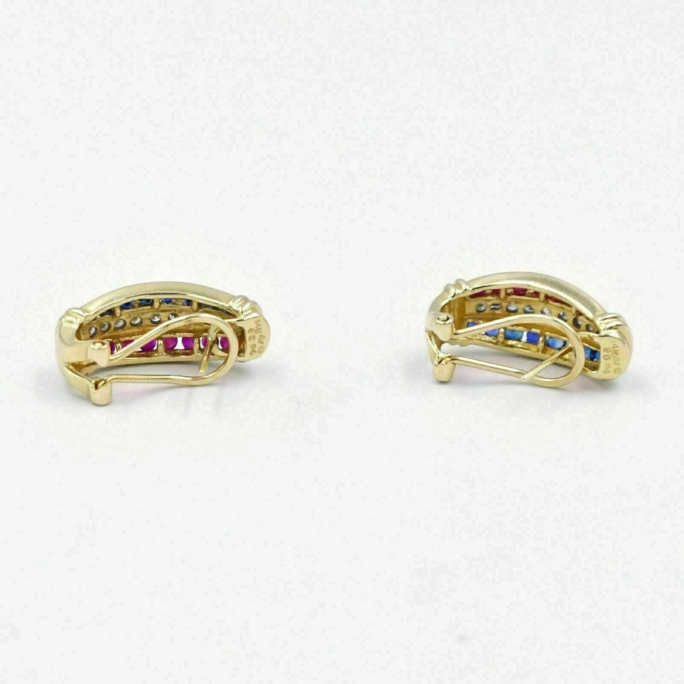 Wedding Stud Earrings 1.50 Ct Round Simulated Sapphire Ruby Yellow Gold Plated - Image 2 of 4