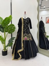 Launching New Natural Crepe Silk Top Lehenga With Black Dupatta For Girls Wear