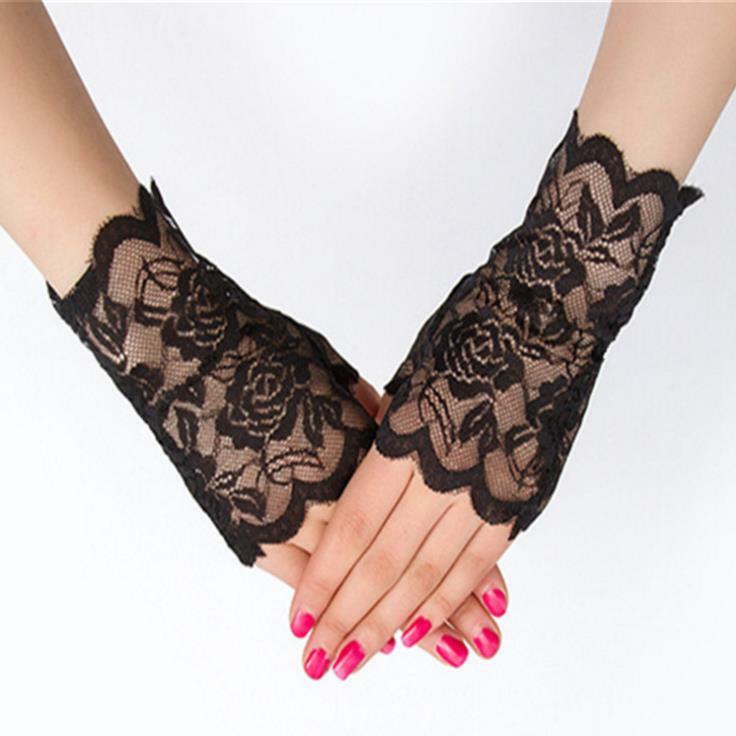 Black Lace Fingerless Gloves Ladies Lady Fancy Dress Wedding